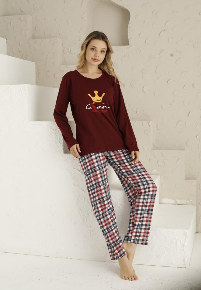 Pijama dama ,maneca lunga si pantalon lung , culoare visiniu, Engros